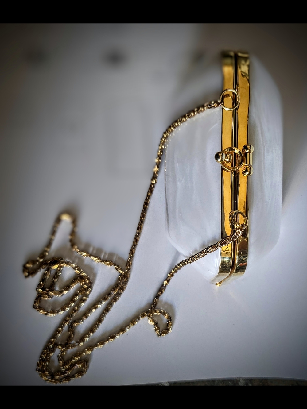 Vintage 1920's/30's "Flapper" Era Vintage Pearl White Clutch with Gold Hardware